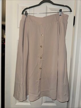 A-Line Button-Front Midi Skirt in Light Beige